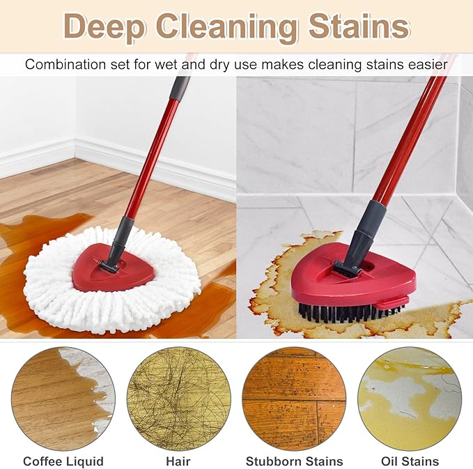 Mop Replace Head for O Cedar, 7 Pack Mop Heads Replacements for Ocedar, Spin Mop Head for Ocedar Easy Wring 1 Tank System, Include 4 Pack Spin Mop Refills & 2 Scrubber Mop Head & 1 Mop Base