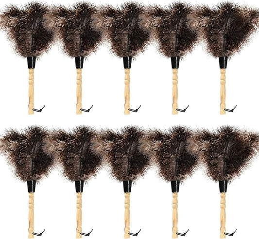 Ostrich Feather Duster 14 inch Fluffy Natural Genuine Ostrich Feathers with Wooden Handle and Eco-Friendly Reusable Handheld Ostrich Feather Duster for Cleaning Supplies(10PCS)