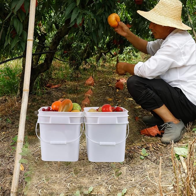 3 Gallon Plastic Bucket with Lid, 4-Pack Square Bucket Pail Food Grade, White