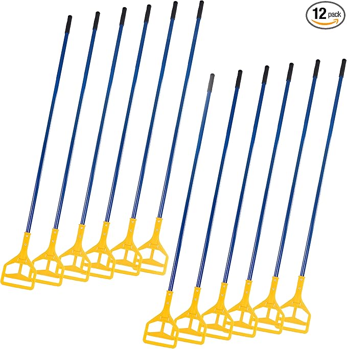 Matthew Cleaning Commercial Quick-Change Iron Mop Handle for Floor Cleaning Heavy Duty Mop Stick Replacement 60inch with Plastic Gripper Wet Mop Handles 12 Packs