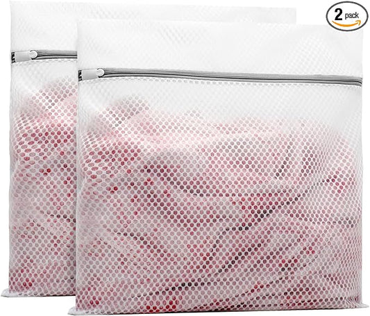 Muchfun 2Pcs Durable Honeycomb Mesh Laundry Bags for Delicates 24 x 24 Inches (2 XX-Large)