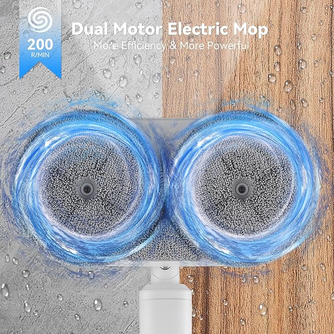 Cordless Electric Mop, Dual Motor Powerful Spin, Cordless Mop with LED Headlight/Water Sprayer, 250ML Large Water Tank Spin, Quiet Cleaning & Waxing-Suitable for Multi-layer Floors