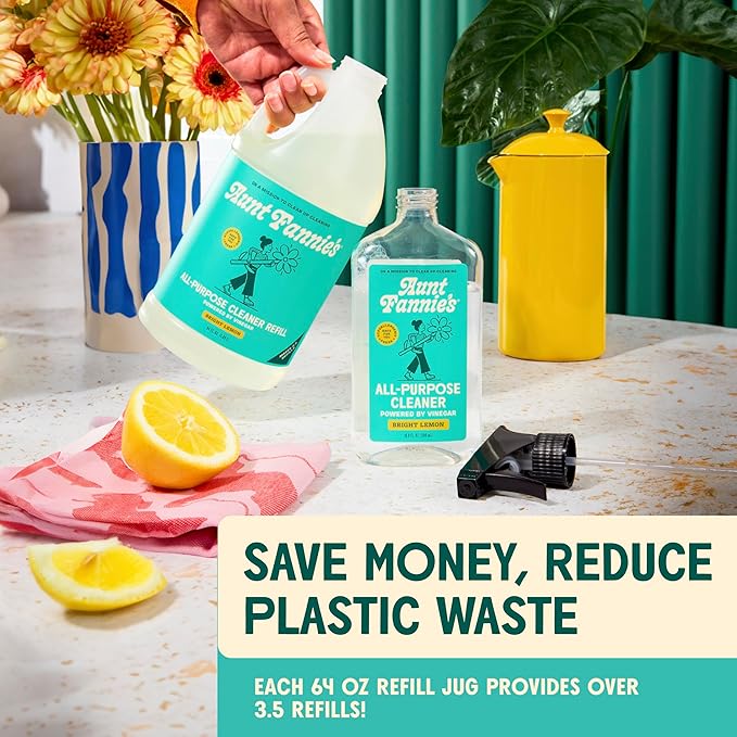 Aunt Fannie's All Purpose Household Cleaner, Multi-surface Spray, Powered by Vinegar for Kitchen, Bath, Windows and Countertops, Lemon Scent (Refill)
