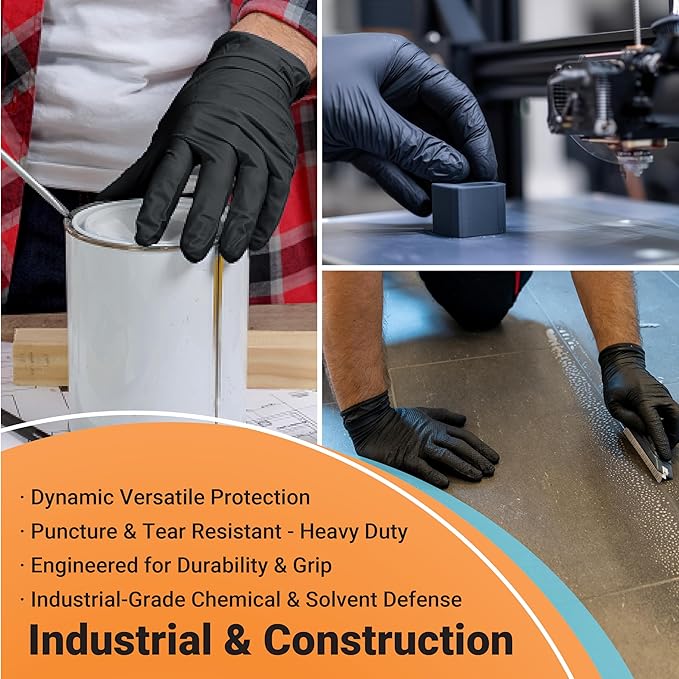 ASAP Thick Black Nitrile Gloves Disposable Latex Free - 6 Mil, Powder Free, Food Safe, Kitchen & Mechanic