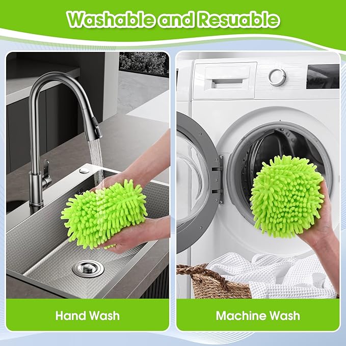 Chenille Mop Heads Replacements 4 Pcs &1 Brush Head & 1 Base Set for Ocedar Easywring 1-Tank System,Reusable Microfiber Spin Mop Replacement Head for Floor Cleaning and Tile