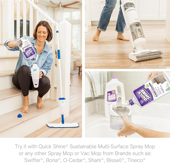 Quick Shine Hardwood Floor Cleaner Daily Care 24oz, 6Pk | Naturally Cleans Dirt & Scuff Marks | Dirt Dissolving, Streak Free, No Rinse & Ready to Use | Spray, Wipe, Done! | Safer Choice Cleaner