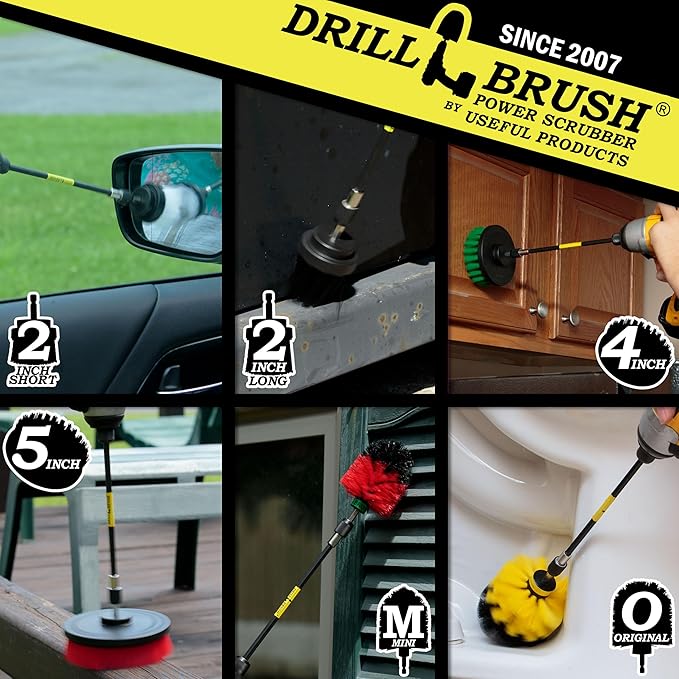Ultimate Drillbrush Variety Kit with Long Reach Extension - Power Scrubber - Glass Cleaner - Bathroom Accessories - Shower Cleaner - Kitchen Accessories - Deck Brush – Grout Cleaner - Garden Statues