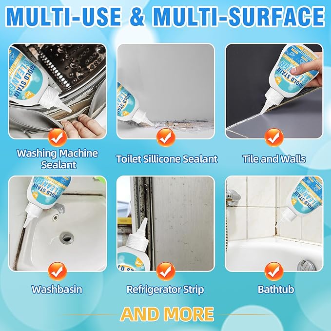 Mold Stain Cleaner Gel, 8 Fl oz Effective Washing Machine Cleaner for Front Load Washer Machine Gasket, Home Stain Cleaner Gel for Bathroom, Grout, Tile, Shower, Sink, Caulk, All-Purpose Cleaner