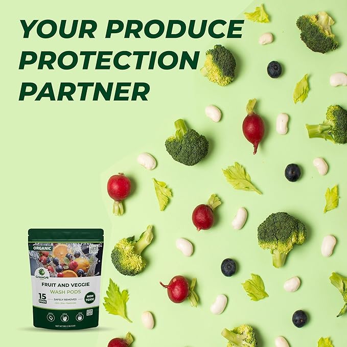 GreenGro Fruit and Vegetable Wash Pods (15 Pods) | Removes Harmful Residue | Keeps Produce Fresh Longer |