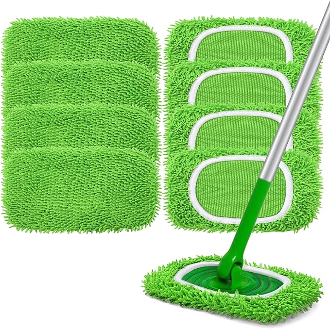 Reusable Microfiber Mop Pads Compatible with Swiffer Sweeper- 8 Pack Dry Sweeping Cloths & Wet Mopping Cloths - Washable Wet Pads Refill for Mopping Floors (Mop is not Included)