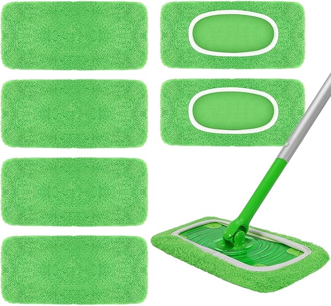Reusable Swiffer mop Pads Swiffer Dry Sweeping Cloths 6 Pack Microfiber Wet Mop Pads Compatible with Swiffer Sweeper Mop Replacement Mopping pad Refills for Hardwood Surface Floor Cleaning