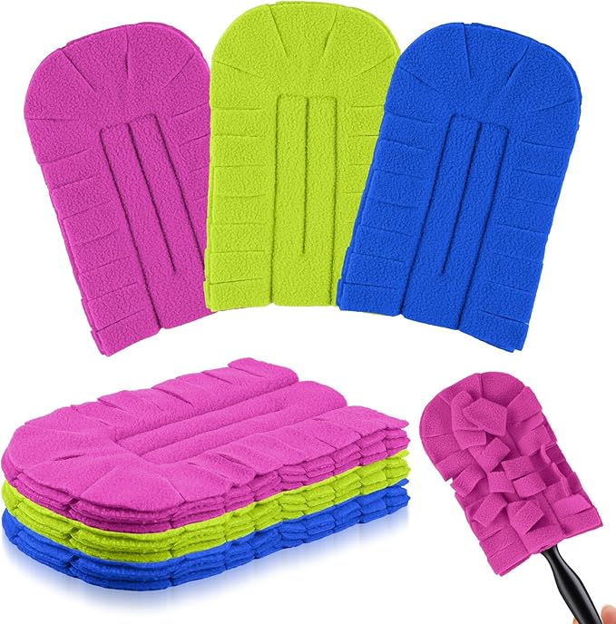 Zubebe 3 Pcs Duster Refill Reusable Fleece Duster Refills Feather Flat Dusters Multi Surface Washable Cleaning Pads Tools for Home, Blinds, Car, Pet, Furniture, Fans (Rose Red,Green,Blue)