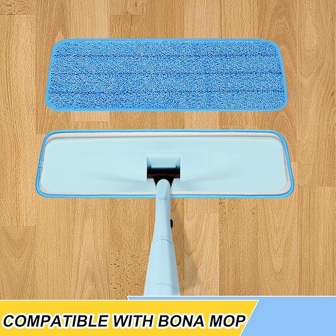 3 Pack 16.5 inch Reusable Mop Pads Microfiber Spray Mop Replacement Heads for Wet/Dry Mops Compatible with Bona Floor Care System (Blue)