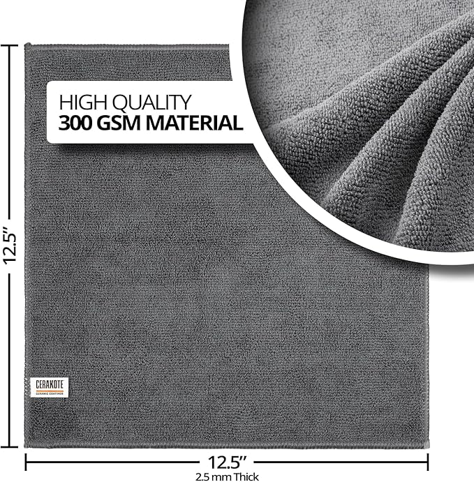 CERAKOTE Microfiber Towels (12 Pack) - Cleaning and Application Towels Durable Microfiber Material - 300 GSM Lint-Free Towel - Ideal for Cars, Home, Shop and Office Cleaning