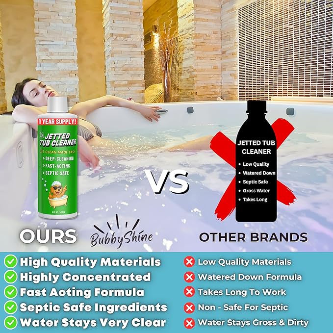 Jetted Tub Cleaner For Bathtub Jets - Whirlpool & Jacuzzi Tubs, Fast Acting, Best Spa Cleaner Chemical For The Jets And The Tubes, Pro Grade Heavy Duty, Made In USA, 16 oz