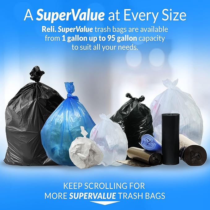 Reli. SuperValue 13 Gallon Trash Bags | 1000 Count Bulk | Tall Kitchen | Can Liners | Clear Multi-Use Garbage Bags