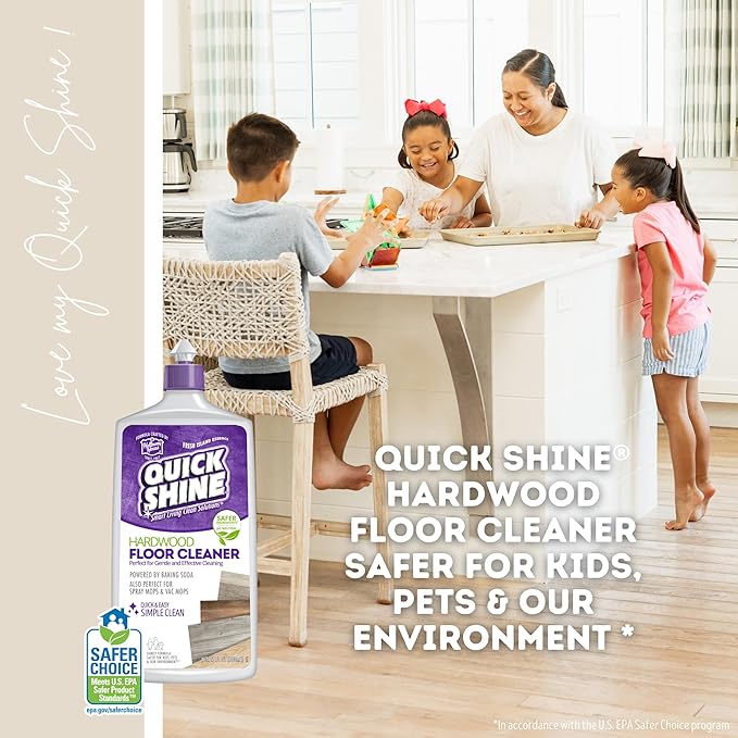 Quick Shine Hardwood Floor Cleaner 27oz| Use in Spray & Vac Mops| Removes Dirt & Scuff Marks| Ready-to-Use, Streak Free, No Rinse| Safer Choice Cleaner| Perfect for Gentle and Effective Cleaning