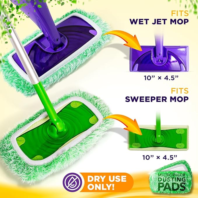 Floor Duster Refill Compatible with Swiffer WetJet (2 Pack) - Microfiber Mop Pads for Dusting Cloths - Reusable Replacements Mop Pads