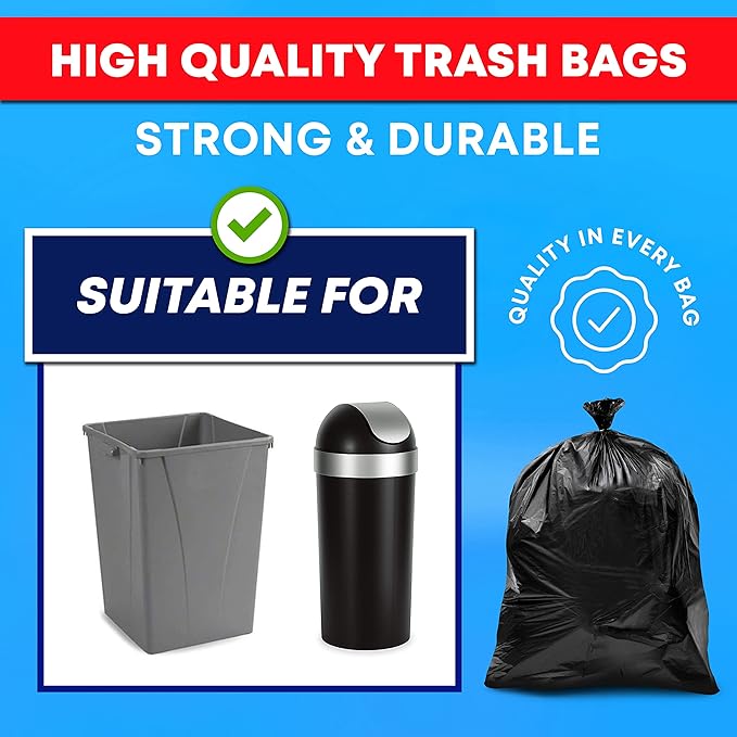 Tasker 30-33 Gallon Trash Bags Heavy Duty (MegaValue Pack 250 Count) Large Black Garbage Bags 30 Gallon - 32 Gallon - 33 Gallon- 35 Gallon. High Density Bags