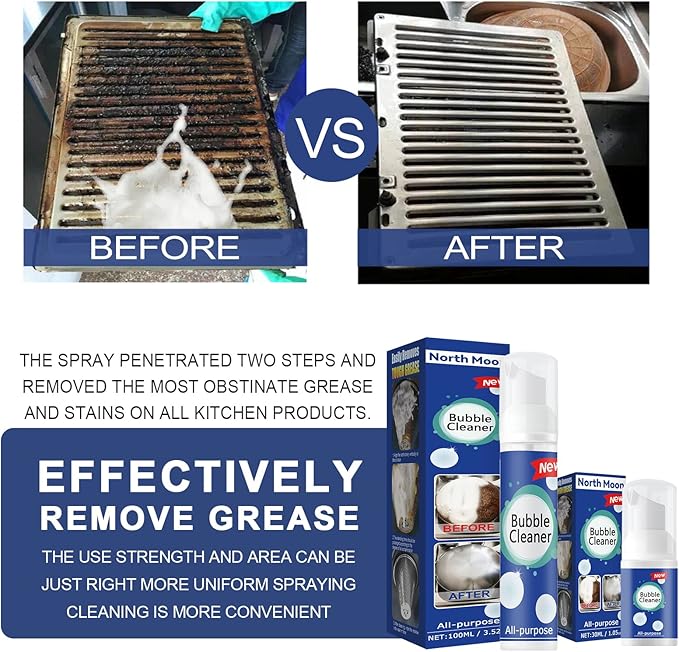 Bubble Cleaner Foaming Heavy Oil Stain Cleaner, All Purpose Bubble Cleaner Kitchen Deep Cleaning Spray, All-purpose Rinse-free Cleaning Spray(2PC)