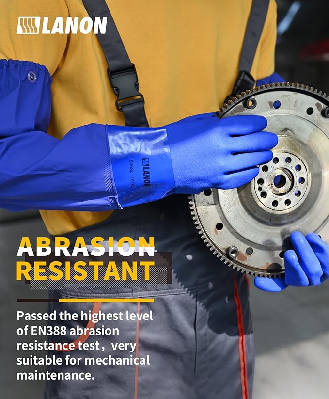 LANON 26" Elbow Length PVC Chemical Resistant Gloves, Heavy-Duty Long Rubber Gloves, Acid, Alkali & Oil Protection, XXL