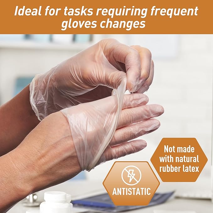 Med PRIDE Vinyl Gloves| 4.3 mil Thick, Powder-Free, Non-Sterile, Heavy Duty Disposable Gloves| Medical, Food Hand