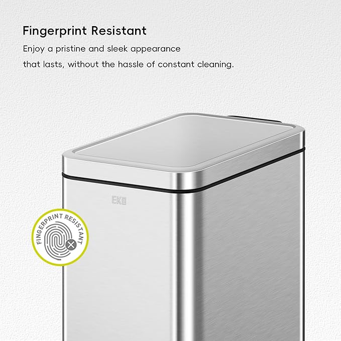 EKO Small Bathroom Trash Can with Lid Soft Close, Step Pedal, 10 Liter / 2.6 Gallon Stainless Steel Garbage Can with Removable Inner Bucket, Anti-Fingerprint Finish (Silver)