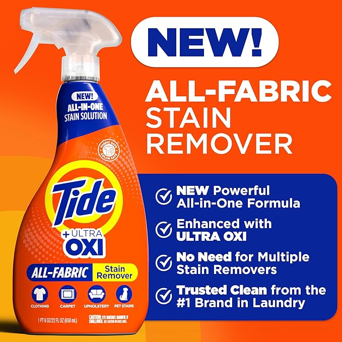 Tide Laundry Stain Remover with Oxi, Rescue Clothes, Upholstery, Carpet and more from Tough Stains, Stain Treater, 22 Fl Oz (Pack of 4)