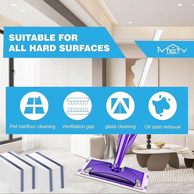 Upgraded Mop Pad Refill for Swiffer Wet Jet, 64 Counts Disposable Multi-Surface Cleaning Pads for Hardwood Floor, Tile, Laminate, Compatible with Swiffer WetJet Spray Mop, Dry and Wet Use