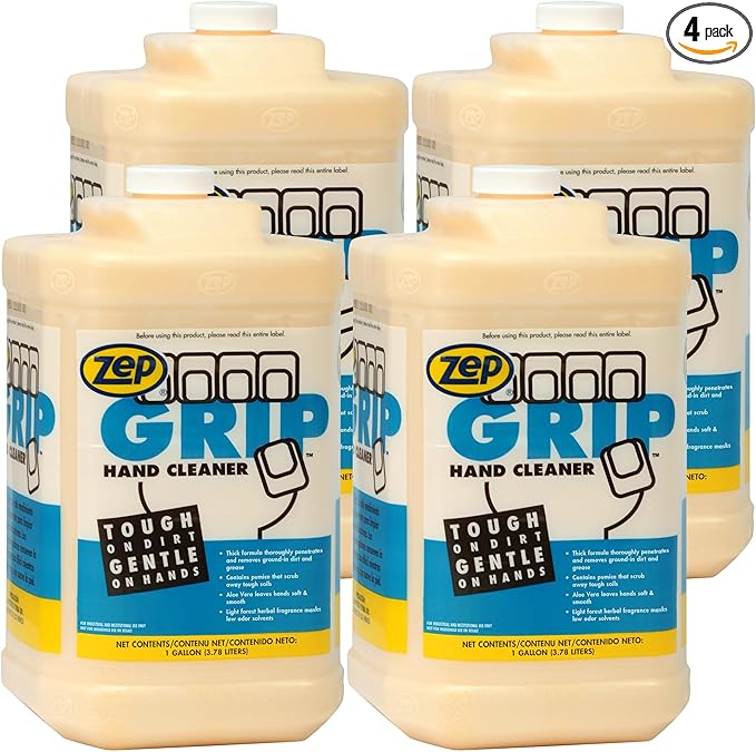 Zep Grip Industrial Pumice Hand Cleaner - 1 Gallon, (Case of 4) 308524 - Heavy Duty Degreaser. Contains Aloe Vera For Soft Smooth Finish
