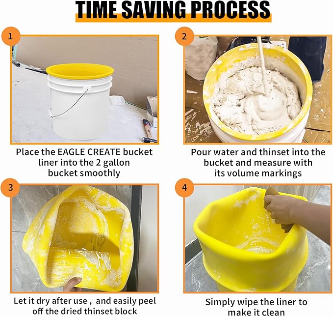 2 Gallon Reusable Bucket Liner, Time Saving Concrete Tools Durable Silicone Bucket Insert, Food Grade Container for Food Storage, for Paint, Thinset, Ice, Slime, Cleaning, Wall Patch Compound