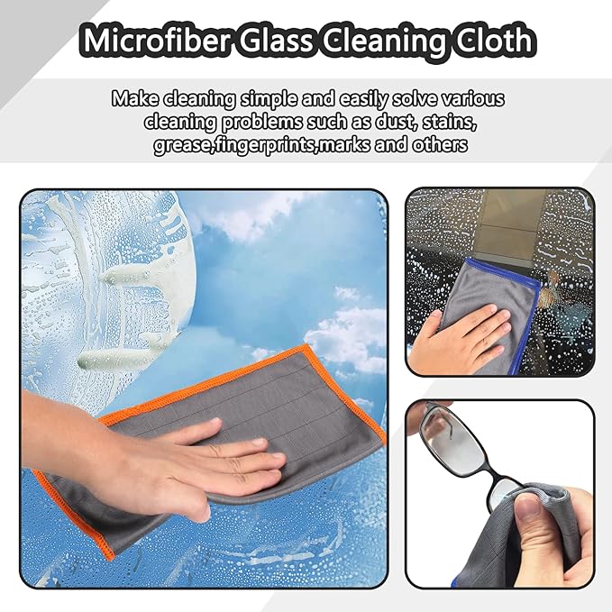 XANGNIER Microfiber Glass Cleaning Cloths,3 Pack Streak Free Miracle Cleaning Cloth,Reusable Lint Free Cleaner Towels for Kitchen,Windows,Mirror,Glasses,Car Windshields,Stainless Steel,11.8"×11.8"