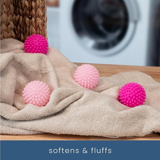 S&T INC. Reusable Plastic Dryer Balls, Fabric Softener for Laundry, Pink, 2.5 in, 4 Pack