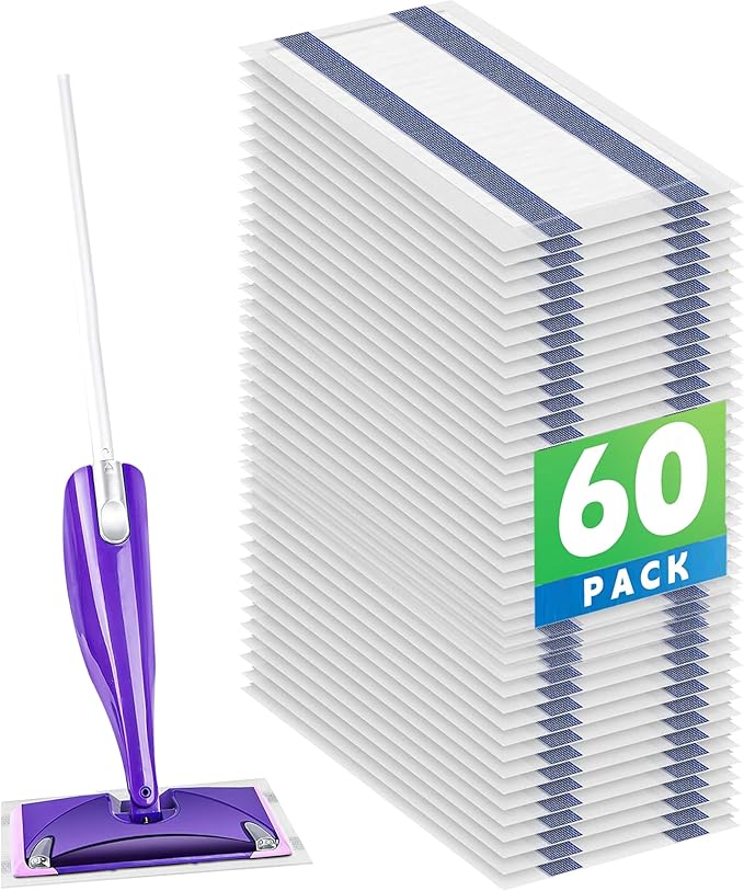 60 Pack Disposable Spray Mop Pad Refills for Wetjet, Unscented Cleaning Repalcement Mopping Pads, Compatible with Wet Jet, Multi-Layer Floor Mop Pads for Multi Surface Floor