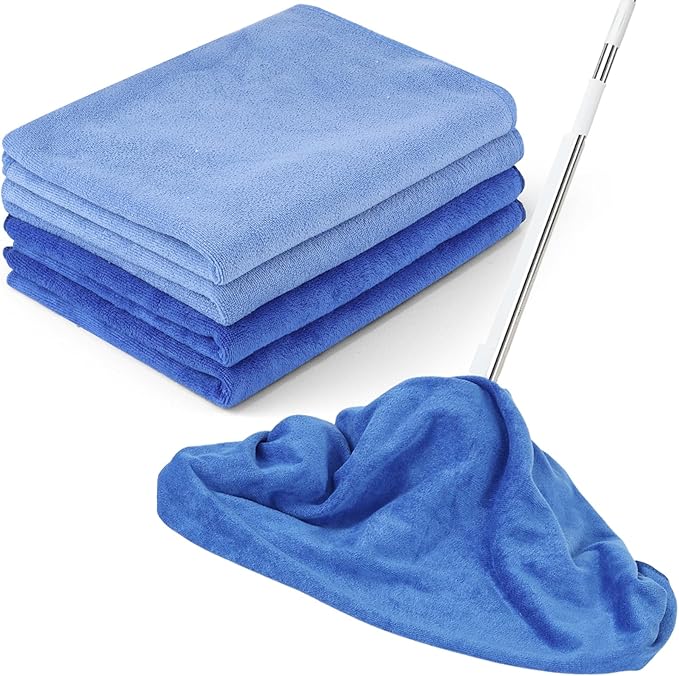 4 Pack Extra Large Microfiber Cleaning Cloths 20"x30", Lint-Free Reusable Towels for Home, Glass, Windows, Office, Kitchen, Bathroom – Mixed Blue