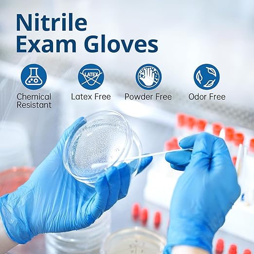 Nitrile Disposable Exam Gloves, Blue, Medical, Cleaning, Food-Safe, Powder Free, Non-Sterile, 1000-ct Case (Small)