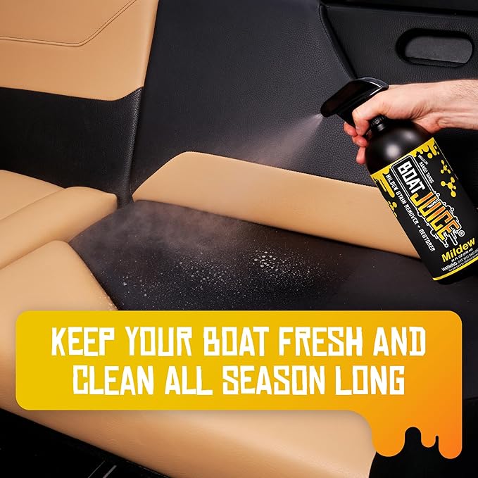 Boat Juice Mildew Stain Remover & Restorer Boat Cleaner | Marine-Grade Boat Mold & Mildew Remover for Vinyl Seats, Upholstery, Cushions & Interior | Fast-Acting, Mango Tango Scent | Made in USA (32oz)