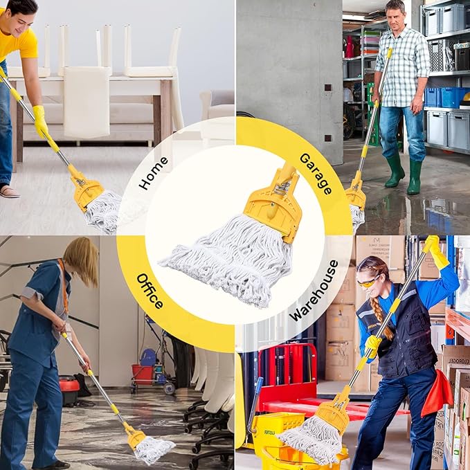61 Inch Commercial Cotton Mop for Floor Cleaning with Long Handle Heavy Duty Industrial Mop Stick for Garage Warehouse Office Home,1 Pack