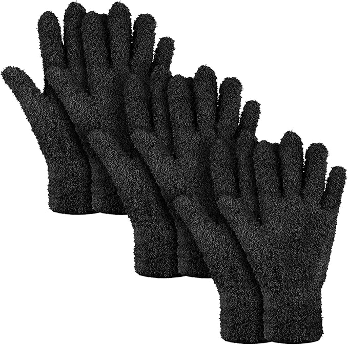 Patelai 3 Pairs Microfiber Plant Dusting Gloves Leaf Cleaning Gloves for Indoor Plants, Blinds, Furniture, House(Large,Black)