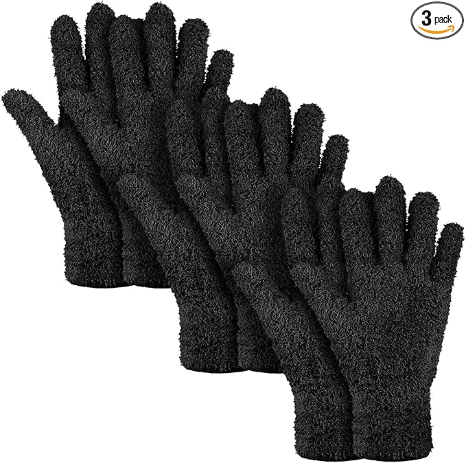 Patelai 3 Pairs Microfiber Plant Dusting Gloves Leaf Cleaning Gloves for Indoor Plants, Blinds, Furniture, House(Small,Black)