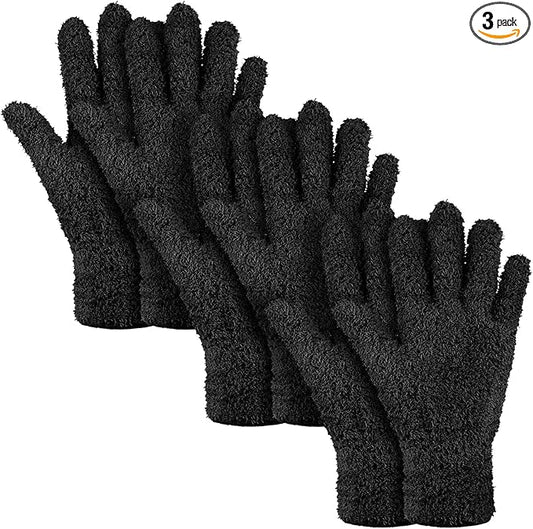 Patelai 3 Pairs Microfiber Plant Dusting Gloves Leaf Cleaning Gloves for Indoor Plants, Blinds, Furniture, House(Small,Black)