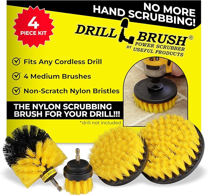 Nylon Drill Brush Attachment Set for Bathroom Cleaning - Power Scrubber Brush Kit for Bathtub, Shower, Tile, and Grout - All-Purpose Household Cleaning Brushes for Drill - Electric Grout Cleaner Kit