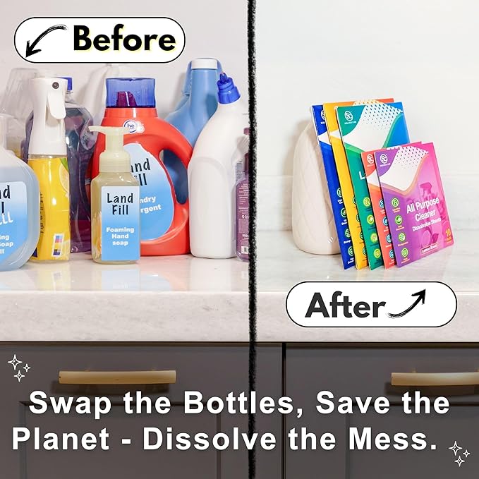 All-Purpose Cleaner Starter Kit (Multi-Surface, Dissolvable, Sustainable & Earth-Friendly Sheets) – Includes Reusable Spray Bottle + 16 Refills – Fresh Lemon Scent