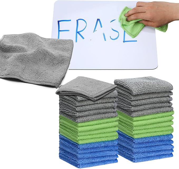 Tanlade Microfiber Cleaning Cloth 6"x6" Cleaning Rags Reasonable Kitchen Towels Microfiber Towels Cars Wash Dry Erase Cloth(Gray/Green/Blue,30 Pcs)