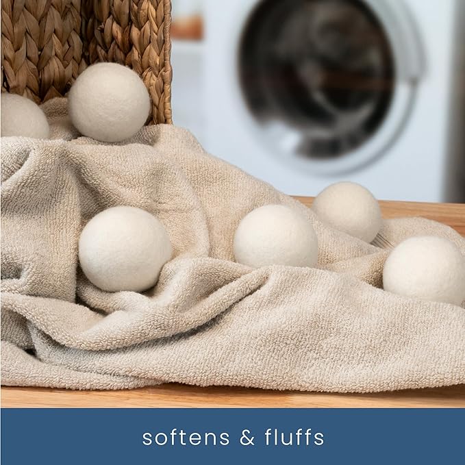 S&T INC. XL New Zealand Wool Dryer Balls, Fabric Softener for Laundry, Natural White, 2.9 in, 6 Pack