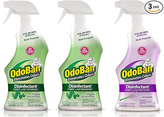 OdoBan Ready-to-Use Disinfectant and Odor Eliminator, Set of 3 Spray Bottles, Made in the USA, Original Eucalyptus and Lavender Scents, 32 Ounces Each