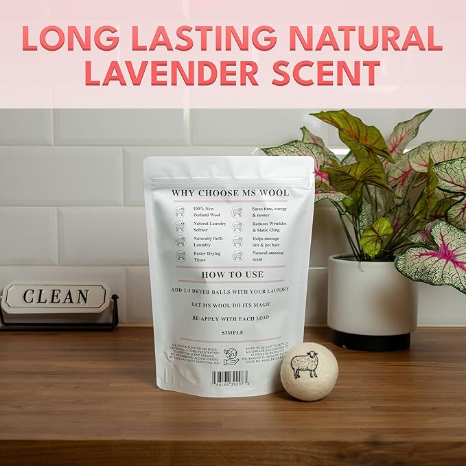 Lavender Scented Wool Dryer Balls – 6 XL Pack – Natural Fabric Softener, Reusable, Reduces Static, Reduces Wrinkles & Shortens Drying Time, Made W/Essential Oil, 100% Pure Wool