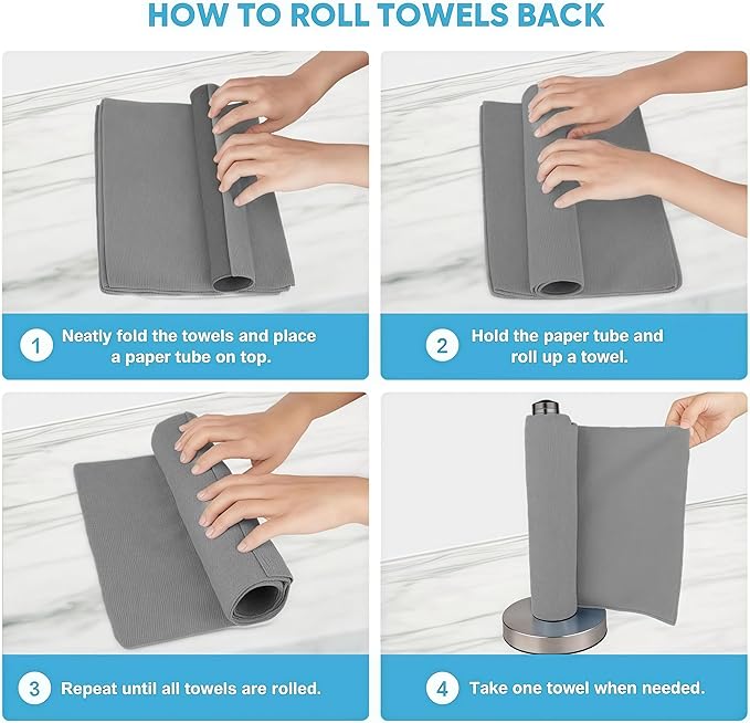 MRIGHT Gray Microfiber Cleaning Cloths Roll, 12x12 Inch, 60 Sheets-2 Rolls, Reusable, Machine Washable, Super Absorbent, Lint Free, Tear Away Design (1)