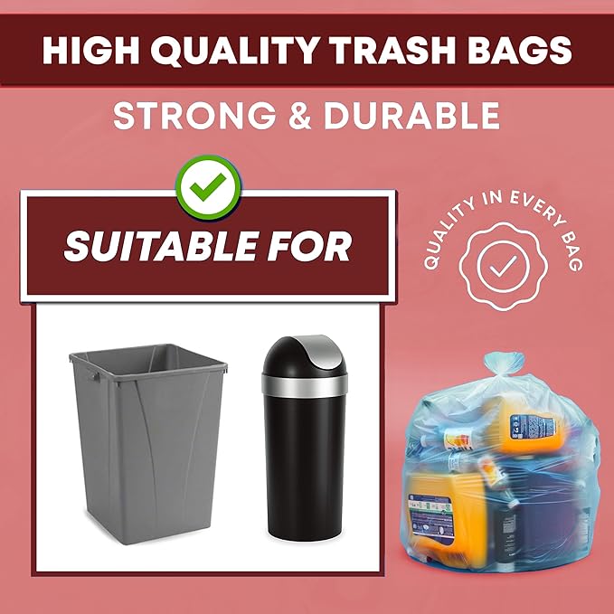 Clear 13 Gallon Trash Bags – Bulk 1000 Count – Tall Kitchen Garbage Bags – 13 Gal Unscented Plastic Can Liners for Bathroom, Office, Janitorial, Commercial, Industrial, Municipal – Drawstring-Free