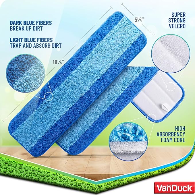VanDuck Microfiber Cleaning Pads Compatible with Bona Mop (12 Pack) - Microfiber Mop Pads for Hardwood Floor for 18 Inch